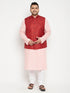 Men's Plus Size Pink And Maroon Cotton Blend Jacket Kurta Pyjama Set