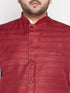 Men's Plus Size Maroon Cotton Blend Jacket With White Kurta And Dhoti Set
