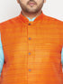 Men's Plus Size Orange Matka Silk Textured Nehru Jacket