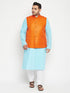 Men's Plus Size Orange Matka Silk Textured Nehru Jacket