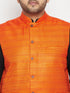 Plus Men's Black And White Pyjama Set With Orange Nehru Jacket Set