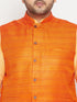 Men's Plus Size Fawn And Orange Cotton Blend Jacket Kurta Pyjama Set