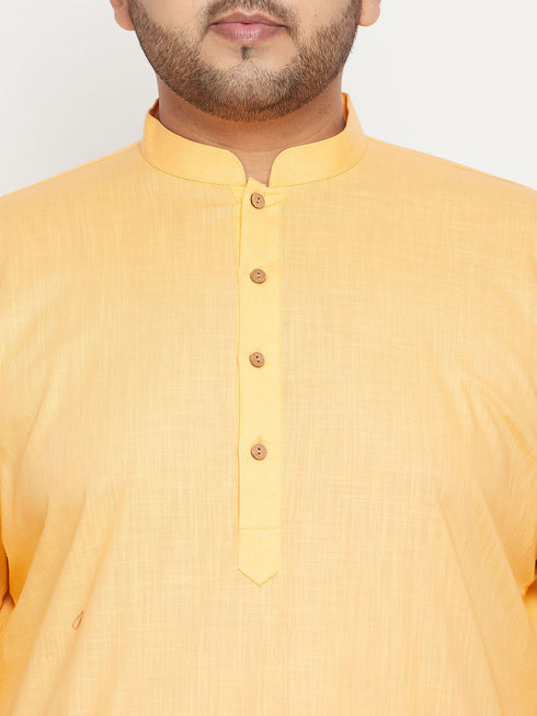 Men's Plus Size Fawn And Orange Cotton Blend Jacket Kurta Pyjama Set