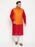 Men's Plus Size Maroon And Orange Cotton Blend Jacket Kurta Pyjama Set