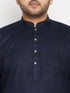Men's Plus Size Navy Blue And Orange Cotton Blend Jacket Kurta Pyjama Set