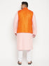 Plus Men's Pink Kurta And White Pyjama With Orange Nehru Jacket Set