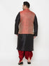 Plus Men's Maroon Nehru Jacket With Black Kurta And Maroon Dhoti Set
