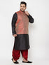 Plus Men's Maroon Nehru Jacket With Black Kurta And Maroon Dhoti Set