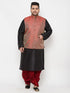 Plus Men's Maroon Nehru Jacket With Black Kurta And Maroon Dhoti Set