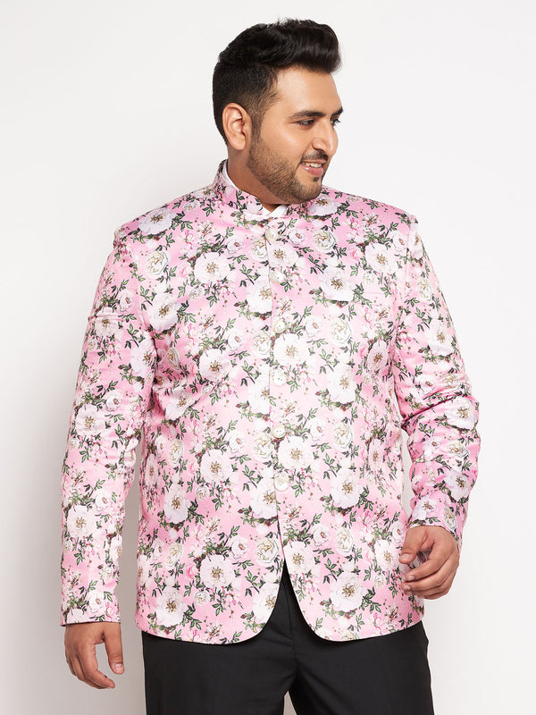 Plus Size Men's Pink Silk Blend Jodhpuri