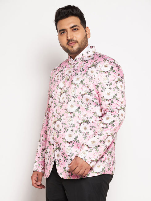 Plus Size Men's Pink Silk Blend Jodhpuri