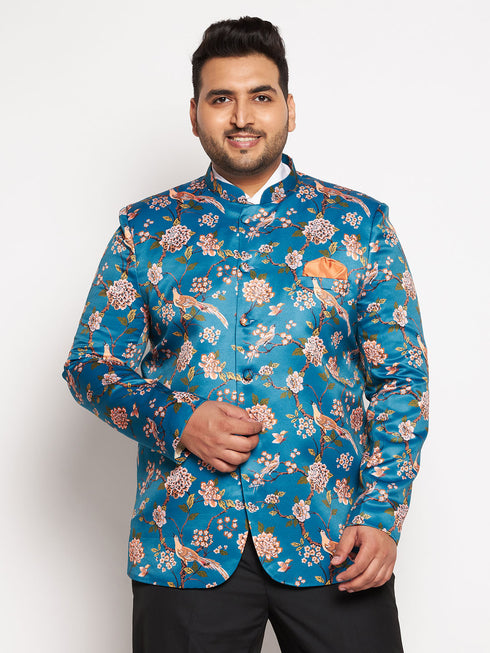 Plus Size Men's Turquoise Silk Blend Jodhpuri