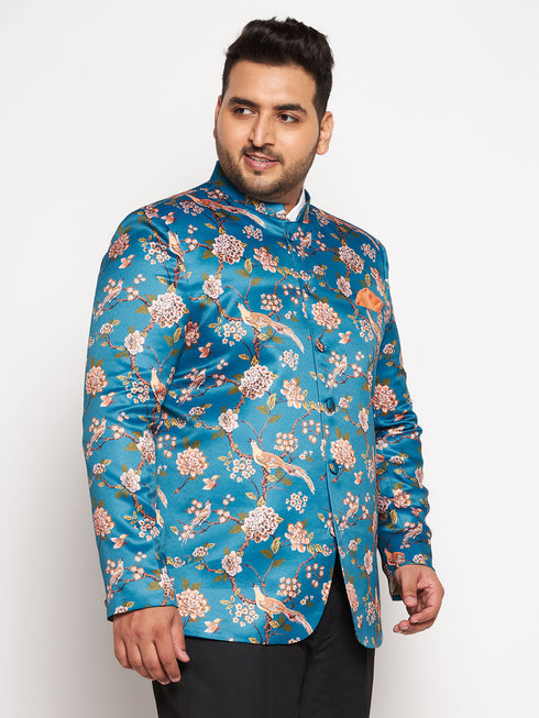 Plus Size Men's Turquoise Silk Blend Jodhpuri