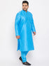 Men's Plus Size Aqua Blue Silk Blend Kurta Pyjama Set
