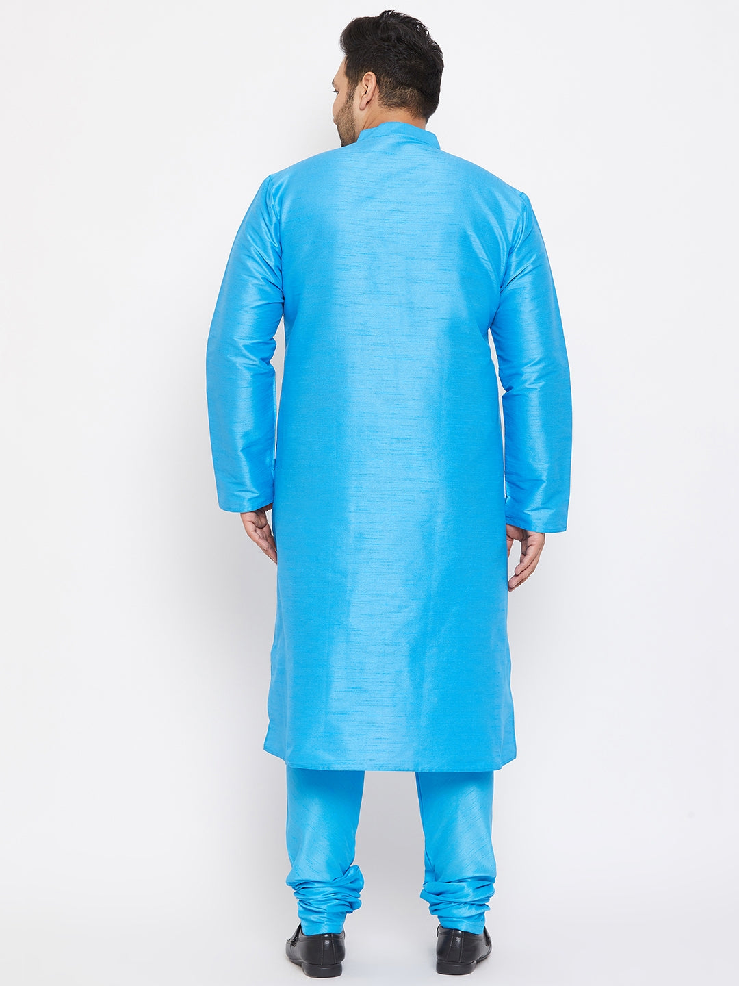 Men's Plus Size Aqua Blue Silk Blend Kurta Pyjama Set