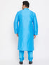 Men's Plus Size Aqua Blue Silk Blend Kurta Pyjama Set