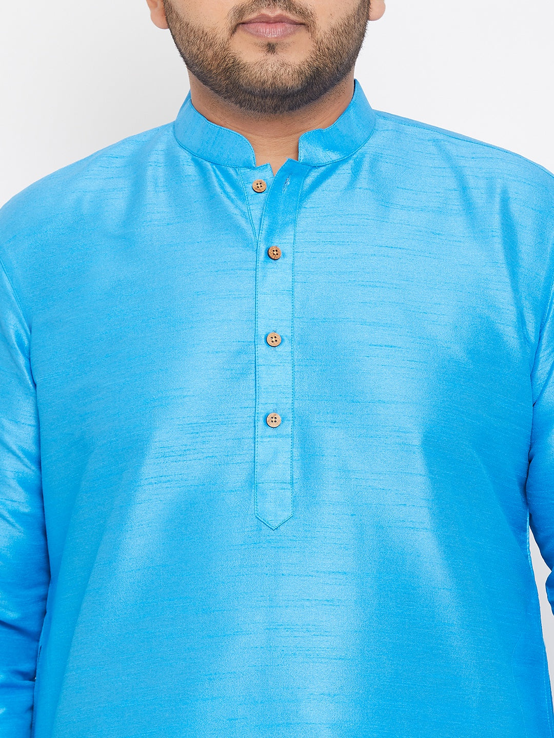 Men's Plus Size Aqua Blue Silk Blend Kurta Pyjama Set