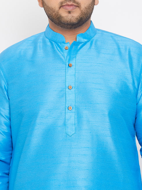 Men's Plus Size Aqua Blue Silk Blend Kurta Pyjama Set