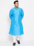Men's Plus Size Aqua Blue Silk Blend Kurta Pyjama Set