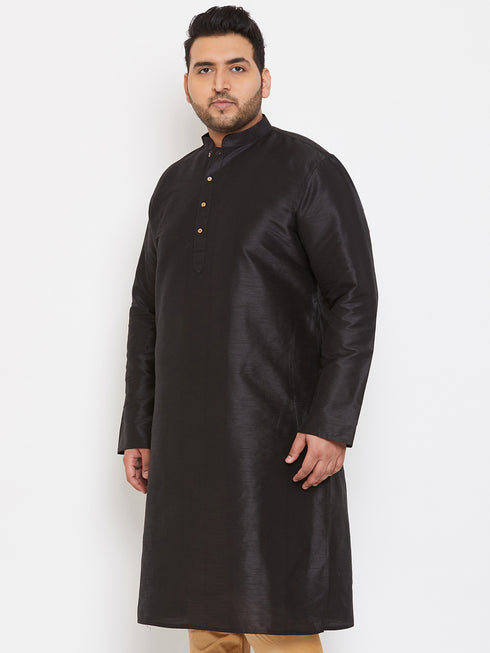 Men's Plus Size Black Silk Blend Kurta