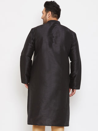 VASTRAMAY Men's Plus Size Black Silk Blend Kurta