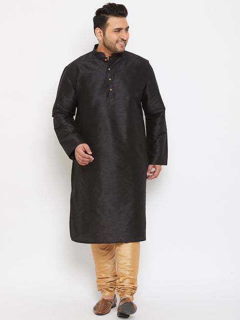Men's Plus Size Black Silk Blend Kurta