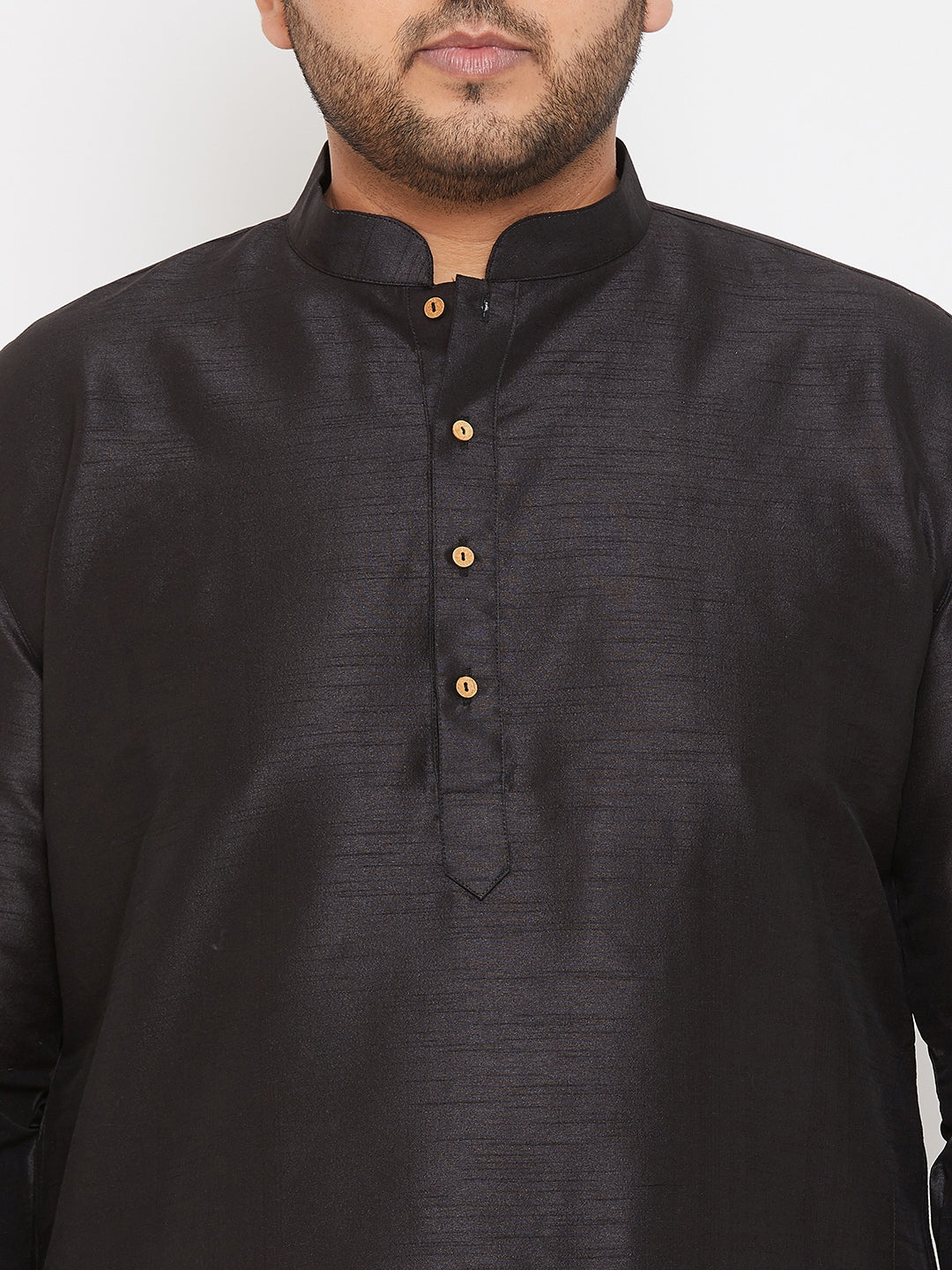 Men's Plus Size Black Silk Blend Kurta Pyjama Set