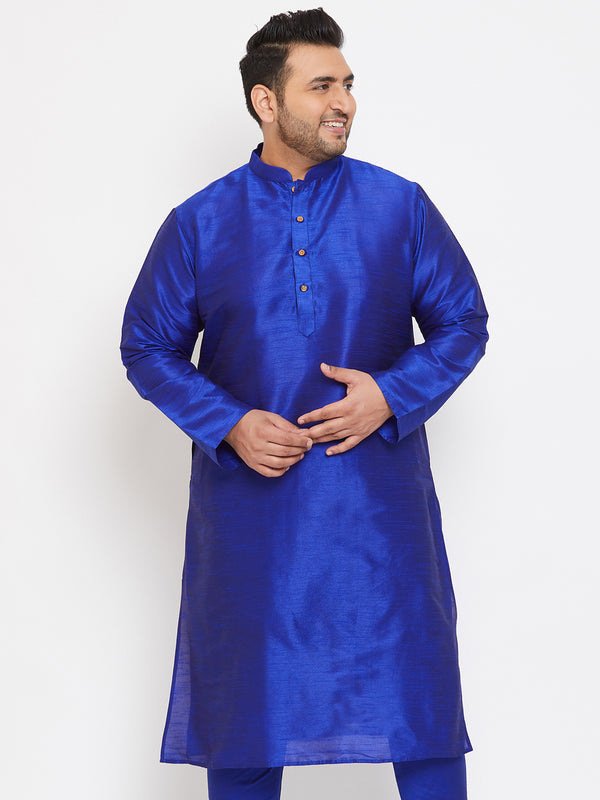 Men's Plus Size Blue Silk Blend Kurta