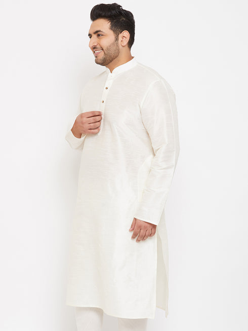 Men's Plus Size Cream Silk Blend Kurta