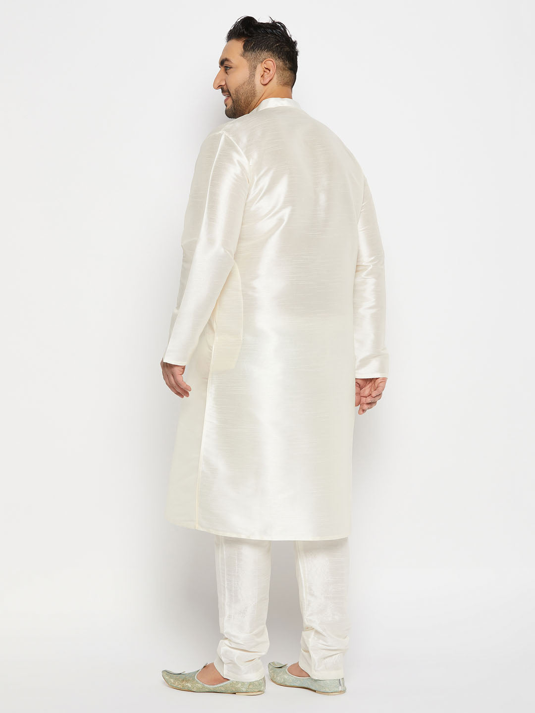 Men's Plus Size Cream Silk Blend Kurta Pant Set