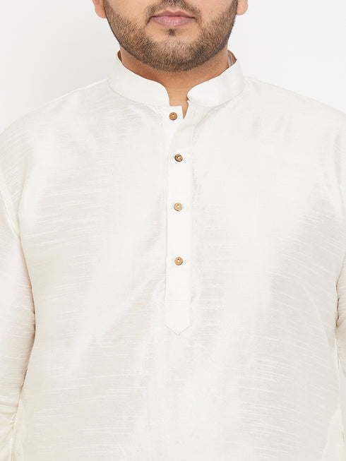 Men's Plus Size Cream Silk Blend Kurta Pyjama Set