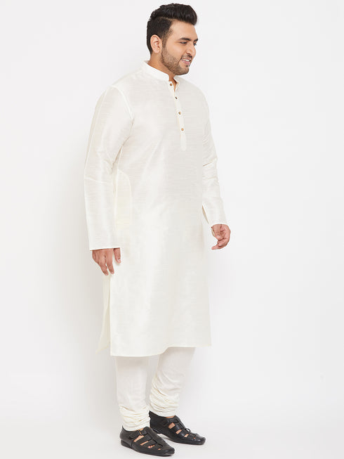 Men's Plus Size Cream Silk Blend Kurta Pyjama Set