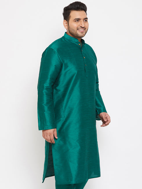 Men's Plus Size Green Silk Blend Kurta