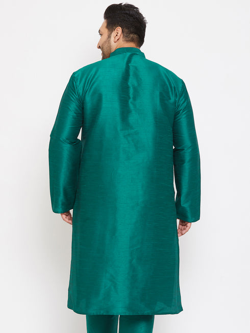 Men's Plus Size Green Silk Blend Kurta