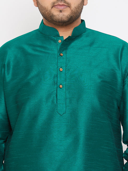 Men's Plus Size Green Silk Blend Kurta