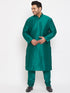 Men's Plus Size Green Silk Blend Kurta Pyjama Set