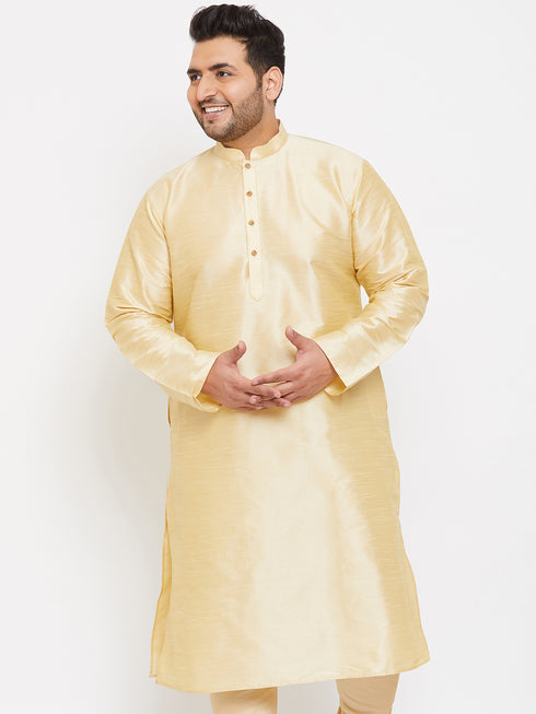 Men's Plus Size Gold Silk Blend Kurta