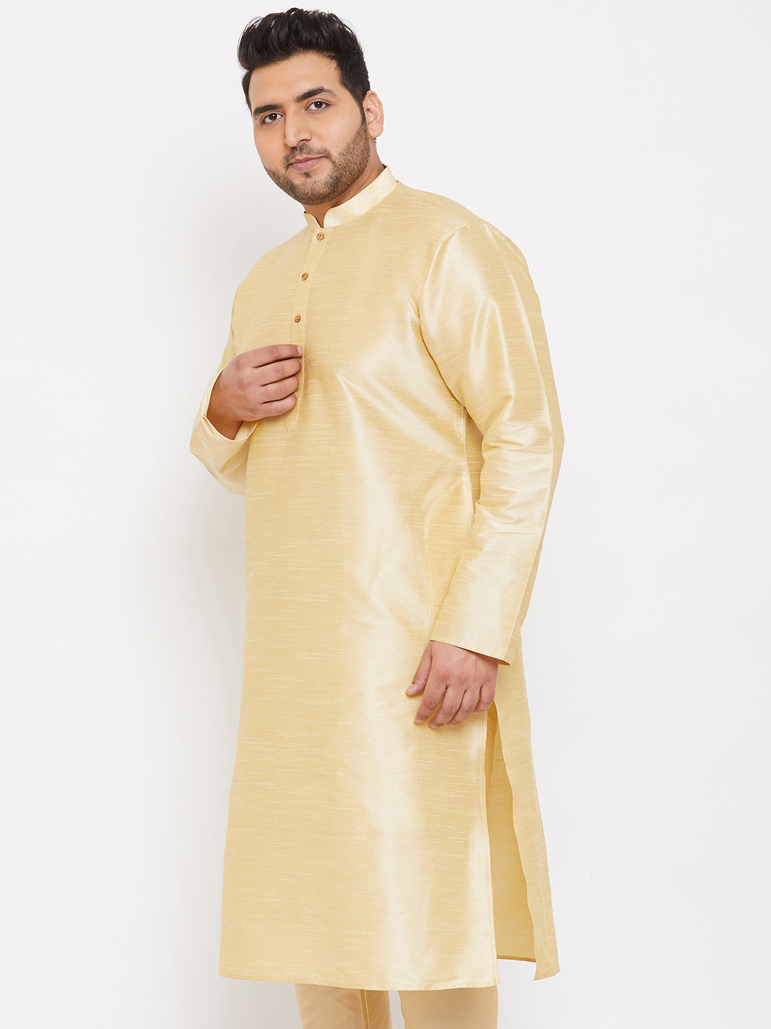 Men's Plus Size Gold Silk Blend Kurta