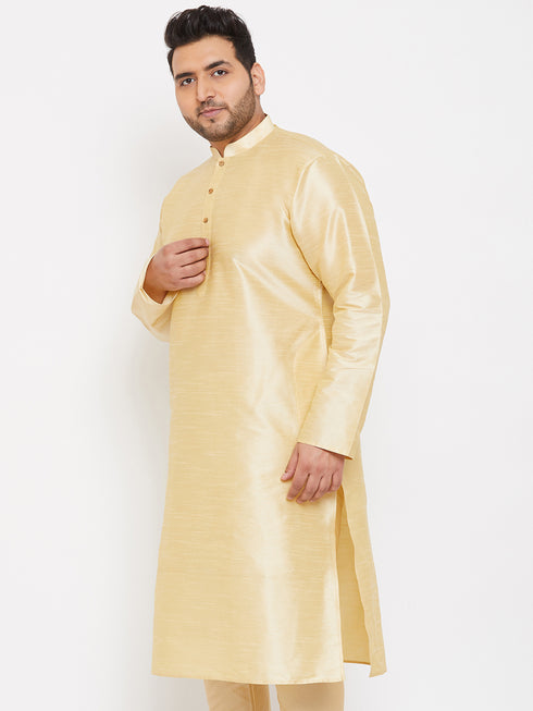 Men's Plus Size Gold Silk Blend Kurta