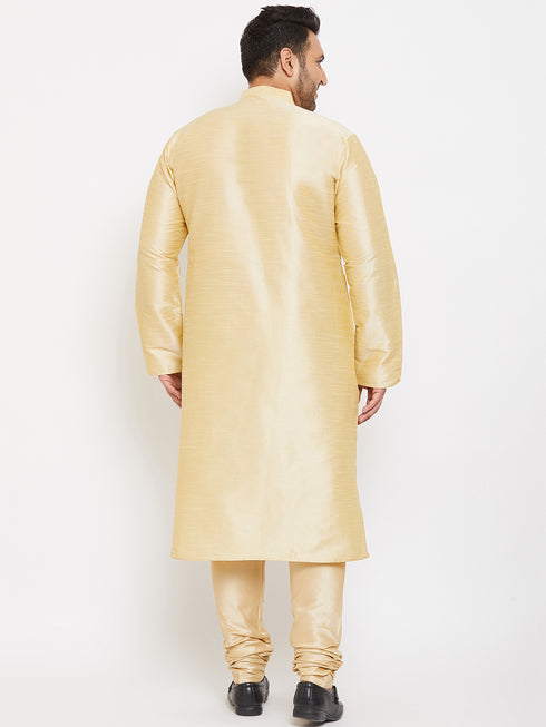 Men's Plus Size Golden Silk Blend Kurta Pyjama Set