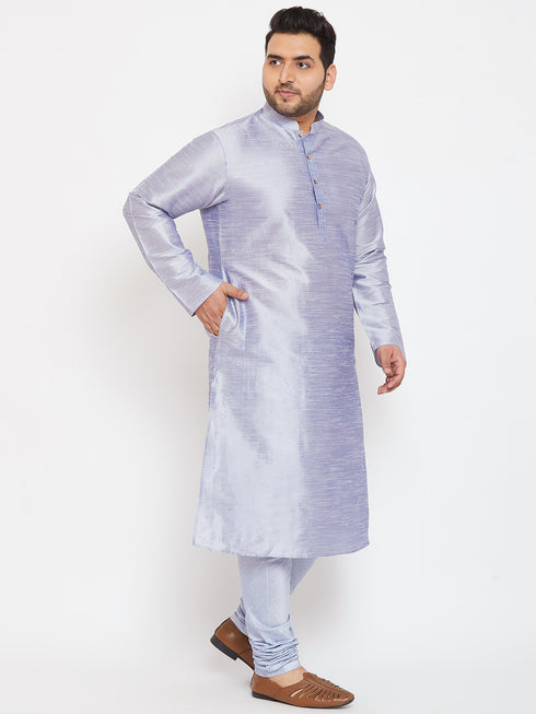 Men's Plus Size Lavender Silk Blend Kurta Pyjama Set