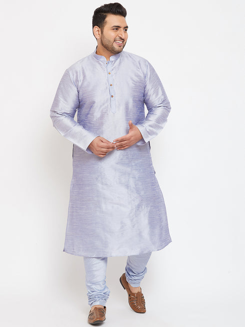 Men's Plus Size Lavender Silk Blend Kurta Pyjama Set