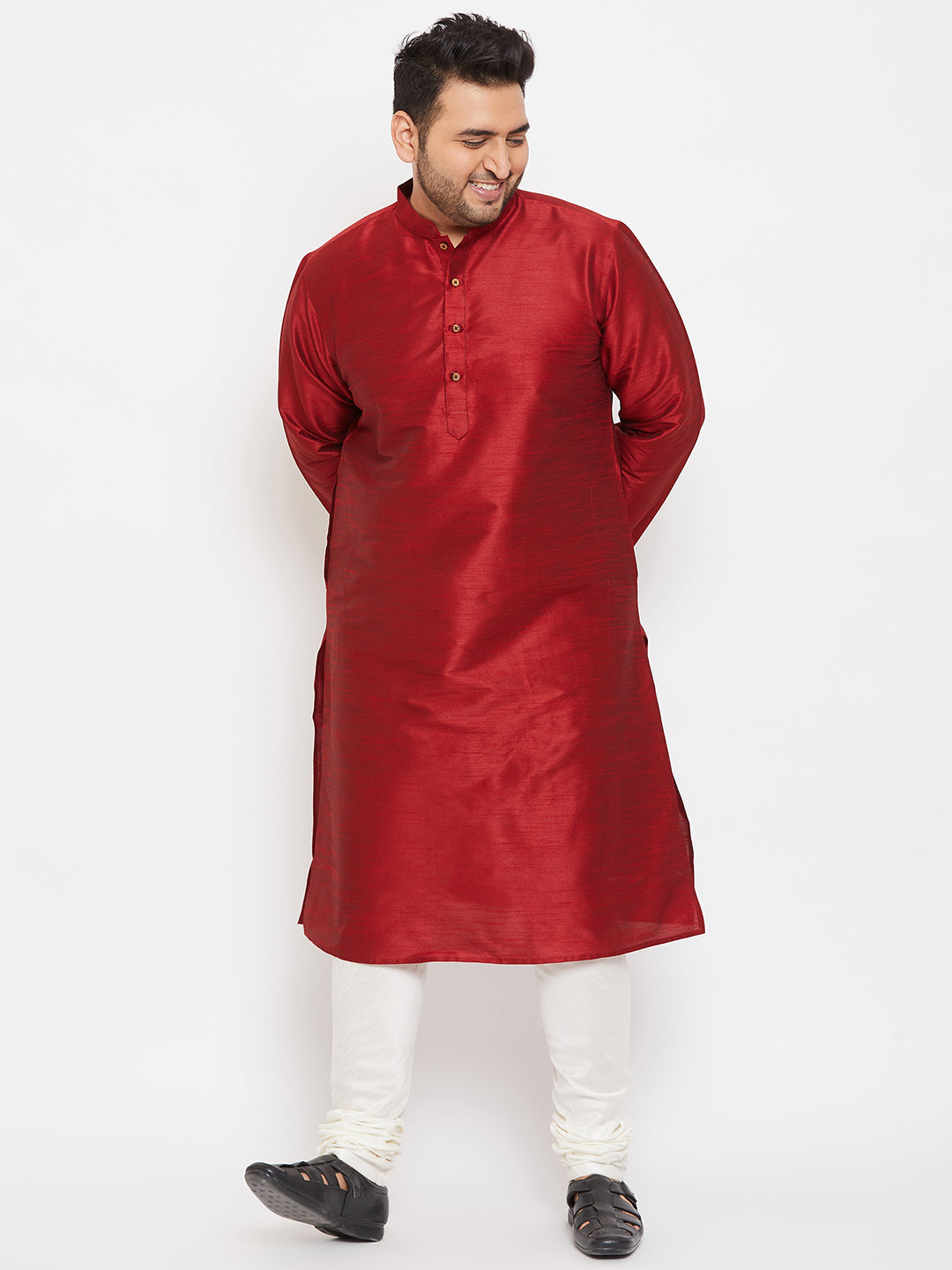 Men's Plus Size Maroon Silk Blend Kurta Pyjama Set