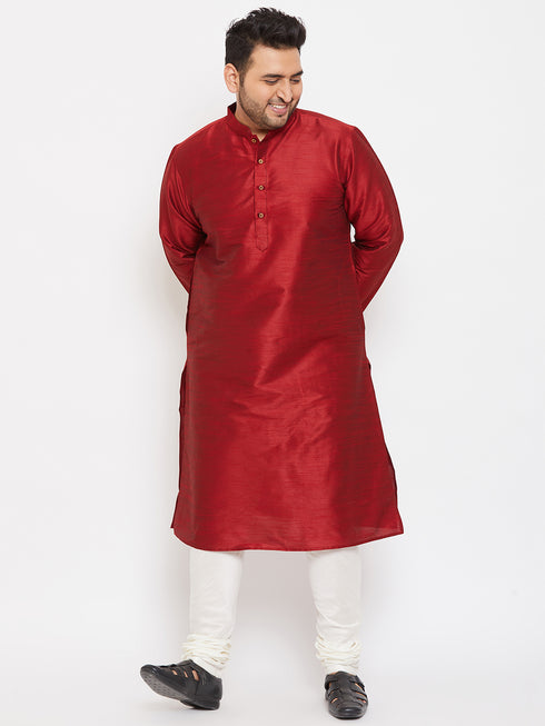 Men's Plus Size Maroon Silk Blend Kurta Pyjama Set