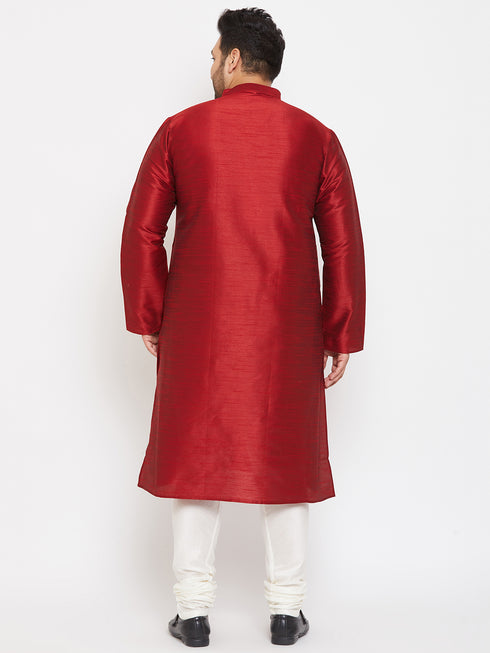 Men's Plus Size Maroon Silk Blend Kurta Pyjama Set