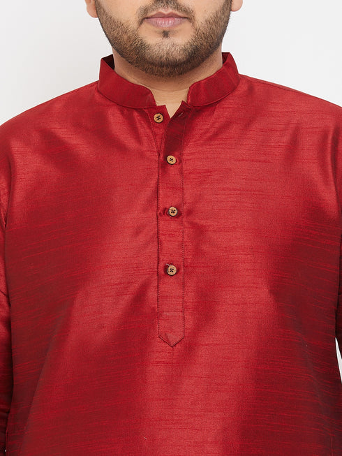 Men's Plus Size Maroon Silk Blend Kurta Pyjama Set
