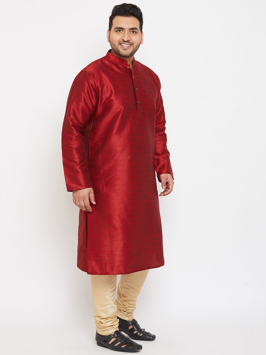 Men's Plus Size Maroon Silk Blend Kurta Pyjama Set