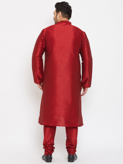 Men's Plus Size Maroon Silk Blend Kurta Pyjama Set