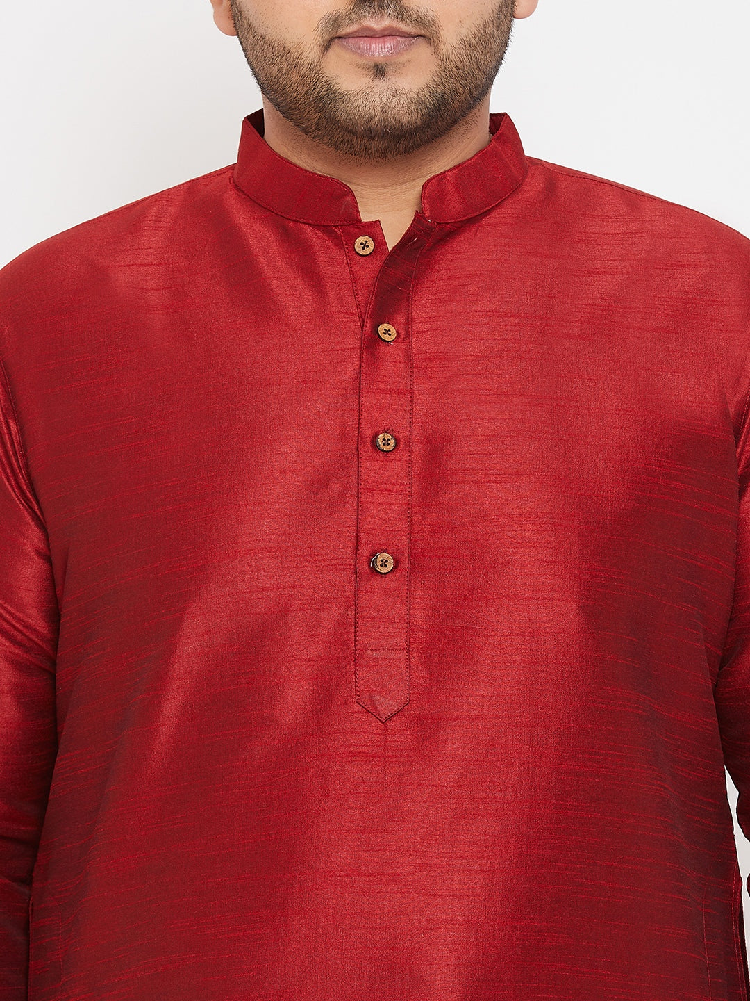 Men's Plus Size Maroon Silk Blend Kurta Pyjama Set