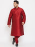 Men's Plus Size Maroon Silk Blend Kurta Pyjama Set